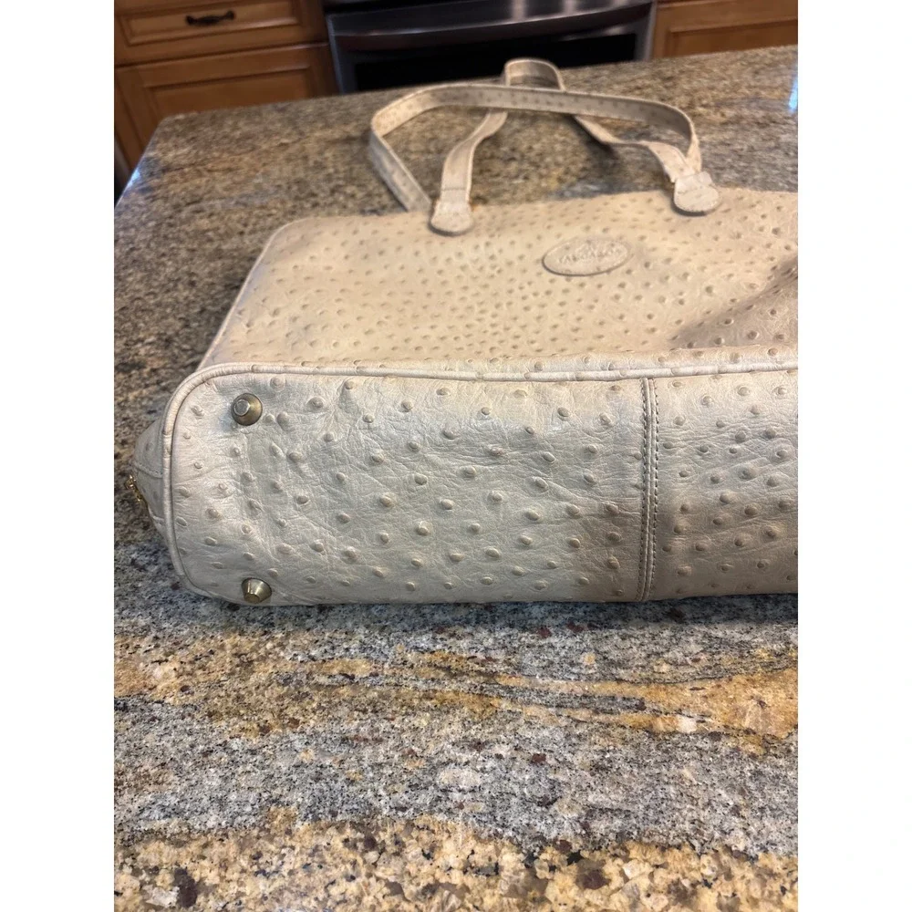 Tangaroa Terrida Venezia Ostrich Embossed Leather Tote Bag Beige Italy Laptop